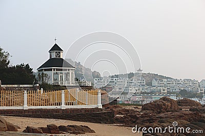 Wooden Guanhai villa in Qingdao Stock Photo