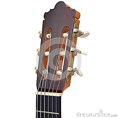 Wooden guitar headstock fingerboard, close view Stock Photo