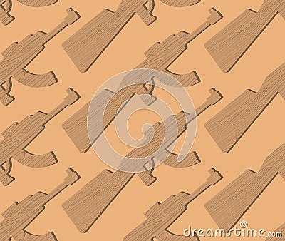 Wooden gun kids pattern. Board weapons background. Childrens mil Vector Illustration