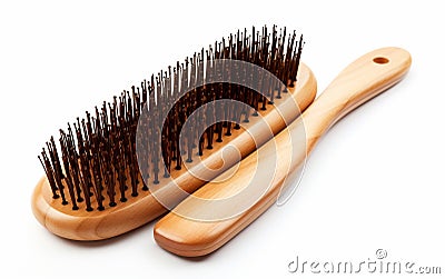 Wooden Hair Tools on White Background Stock Photo