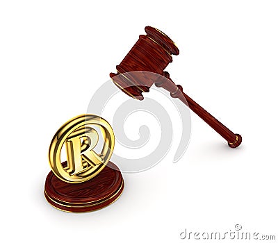 Wooden hammer and copyright symbol. Stock Photo