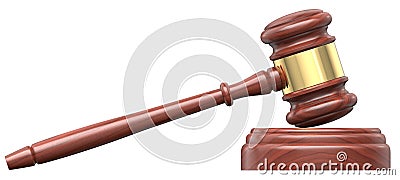 Wooden Handcrafted Wood Gavel Hammer With Sound Block for Lawyer Judge Auction Sale. 3d Rendering Illustration Isolated Stock Photo