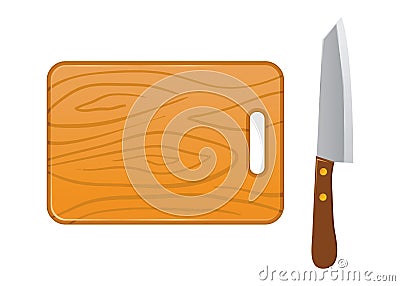 Wooden Handle Knife And Wooden Cutting Board Vector Illustration