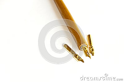 Wooden Handled Caligrapy Pen and Two Alternate Nibs Stock Photo