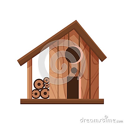 Wooden handmade bird house isolated on white background. Cartoon homemade nesting box for birds, ecology birdbox vector Vector Illustration