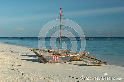 Wooden handmade boat in Zanzibar Stock Photo