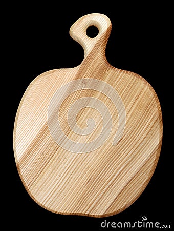 Wooden handmade kitchen board carved in the shape of an apple isolated Stock Photo