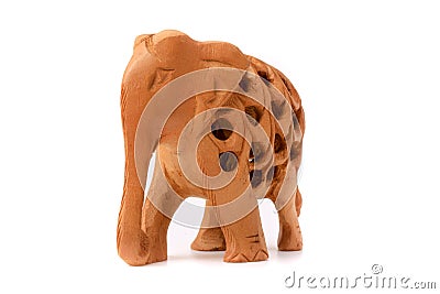 Wooden handmade statuette of elephant a white background Stock Photo