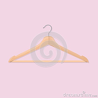 Wooden Hanger Pink Background- Vector Illustration