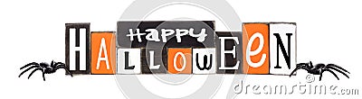 Wooden Happy Halloween sign isolated on white Stock Photo