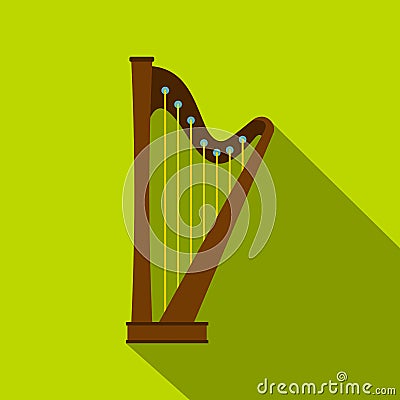 Wooden harp icon, flat style Vector Illustration