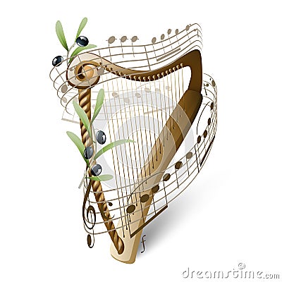 Wooden harp and olives Vector Illustration