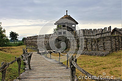 A wooden hat in the Archaeological museum in Biskupin, Poland Stock Photo