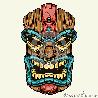 Wooden hawaiian tribal tiki mask Vector Illustration