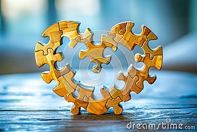 Wooden heart-shaped puzzle, symbolizing beautiful complexity of diversity Stock Photo