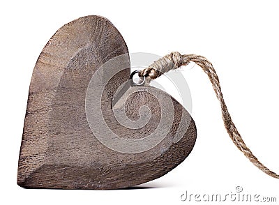 Wooden heart on a white background with cord Stock Photo