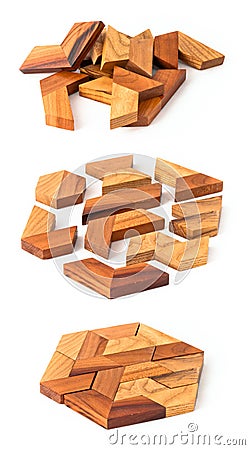 Wooden hexahedron puzzle Stock Photo