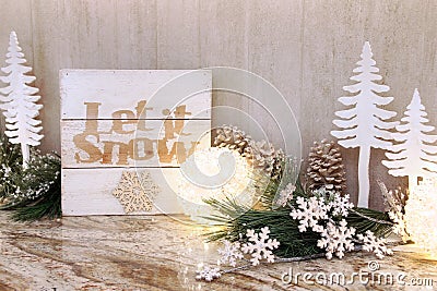 Wooden Christmas let it snow sign Stock Photo