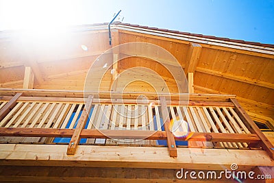 Wooden home balcony Stock Photo