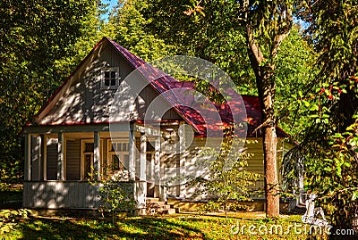 Wooden house in Abramtsevo estate, Moscow region, Russia Stock Photo