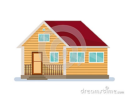 Wooden house, a cottage on a white background. Vector Illustration