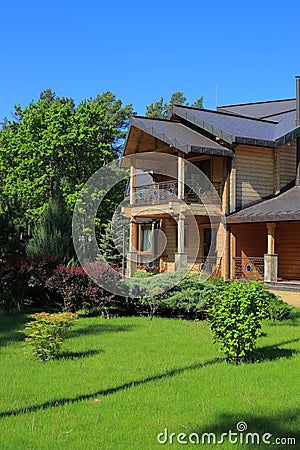 Wooden house honka residence in Sukholuchchya Stock Photo