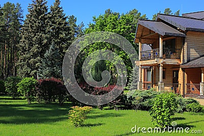 Wooden house honka residence in Sukholuchchya Stock Photo