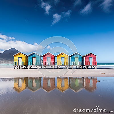 wooden house is nestled on the beach, offering a tranquil and picturesque coastal retreat. Stock Photo