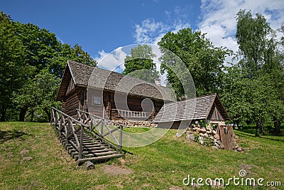 Wooden house - place of birthplace of belarussian poet Yanka Kupala. Vyazynka, Minsk region Stock Photo