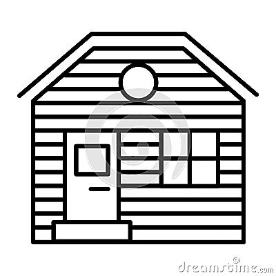 Wooden house thin line icon. Lodge vector illustration isolated on white. Hut outline style design, designed for web and Vector Illustration