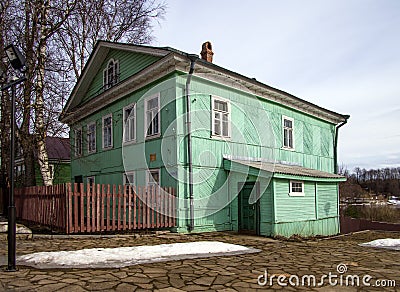 Wooden house on Varangian street - a monument of regional importance, Staraya Ladoga Editorial Stock Photo