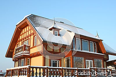 Wooden house winter Stock Photo