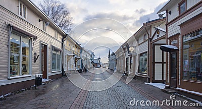 Wooden houses in old Rauma Finland Editorial Stock Photo