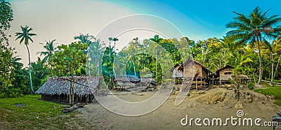 Wooden houses in Papua Stock Photo