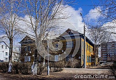 Wooden houses by the river, Arkhangelsk, Russia, North, Editorial Stock Photo