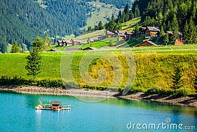 Wooden houses in Steg, Malbun, in Lichtenstein, Europe Stock Photo