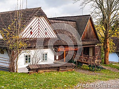 Wooden houses of Vesely Kopec folk museum. Czech rural architecture. Vysocina, Czech Republic Stock Photo