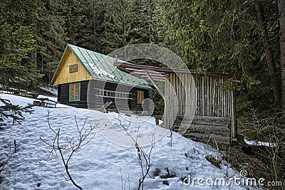 Wooden hut, Ilanovska valley, Low Tatras mountains, Slovakia Stock Photo