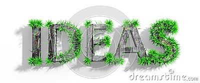 Wooden Ideas word with green grass Stock Photo