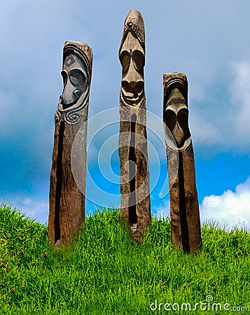 Wooden Idols Pacific Islands Stock Photo