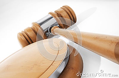 Wooden judge hammer close up. 3d rendering. Stock Photo