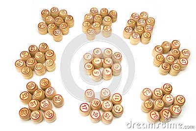 Wooden kegs and cards for lotto or bingo game Stock Photo