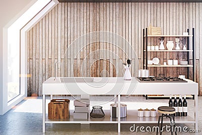 Wooden kitchen interior, toned Stock Photo