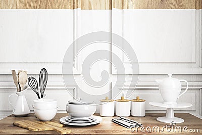 Wooden kitchen table Stock Photo