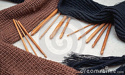 Wooden Knitting Needles And Yarn Stock Photo