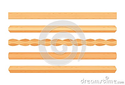 Wooden lath different light brown color isolated on white, wooden slat poles brown, lath wood for home decoration, wood slat posts Vector Illustration