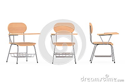 Wooden Lecture School or College Desk Table with Chair. 3d Rendering Stock Photo