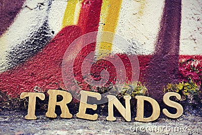 Wooden letters forming the word trends Stock Photo
