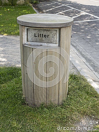 The wooden litter bin Stock Photo