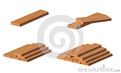 Wooden logs. Brown bark of felled dry wood. Purchase for construction. Vector illustration. A set of wooden straps for Vector Illustration